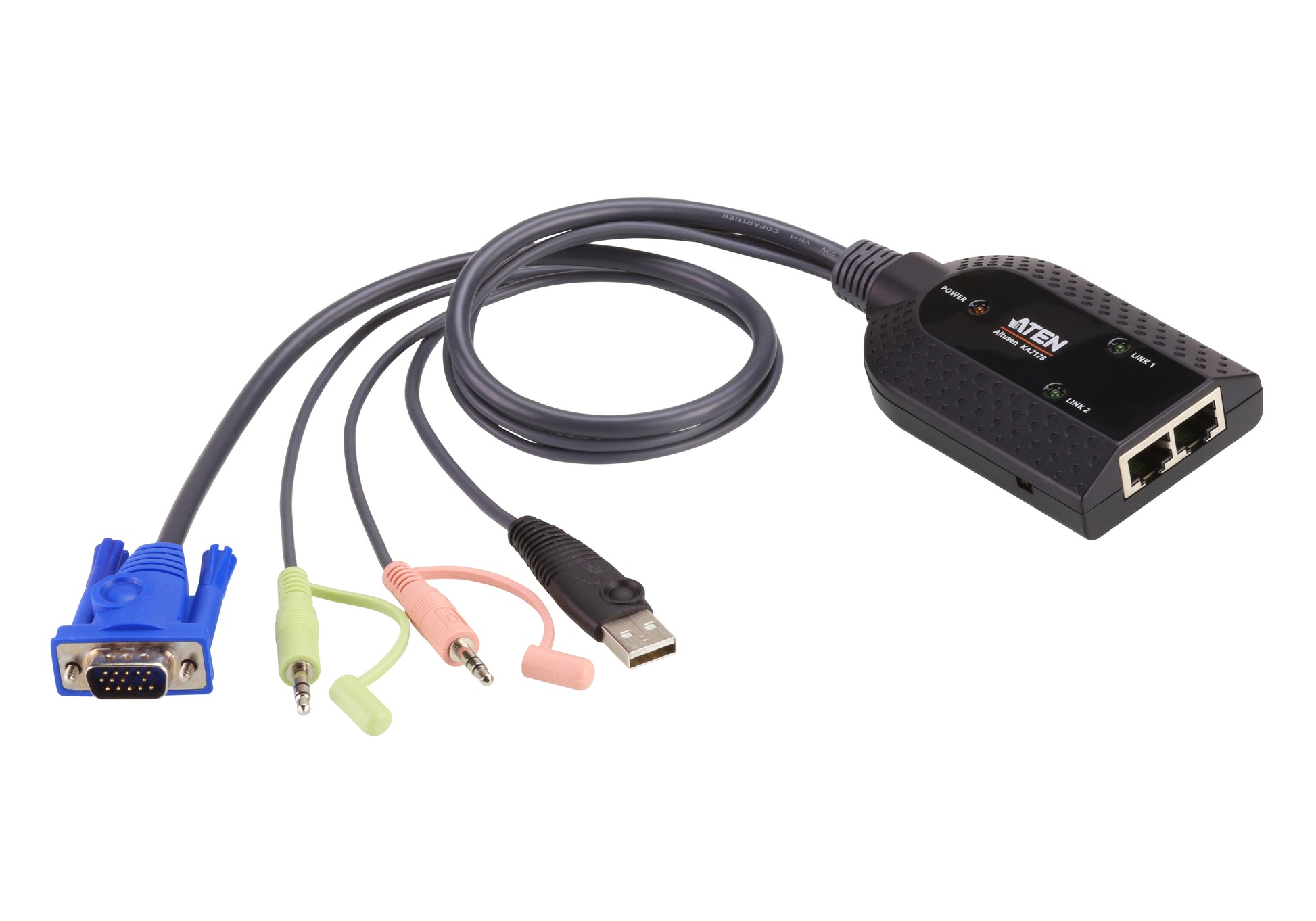 ATEN KA7178 KVM-Adapterkabel 2× RJ-45 zu VGA (HDB-15), USB 2.0, 2× 3,5 mm – 1280 × 1024, bis 300 m – 0,2 m