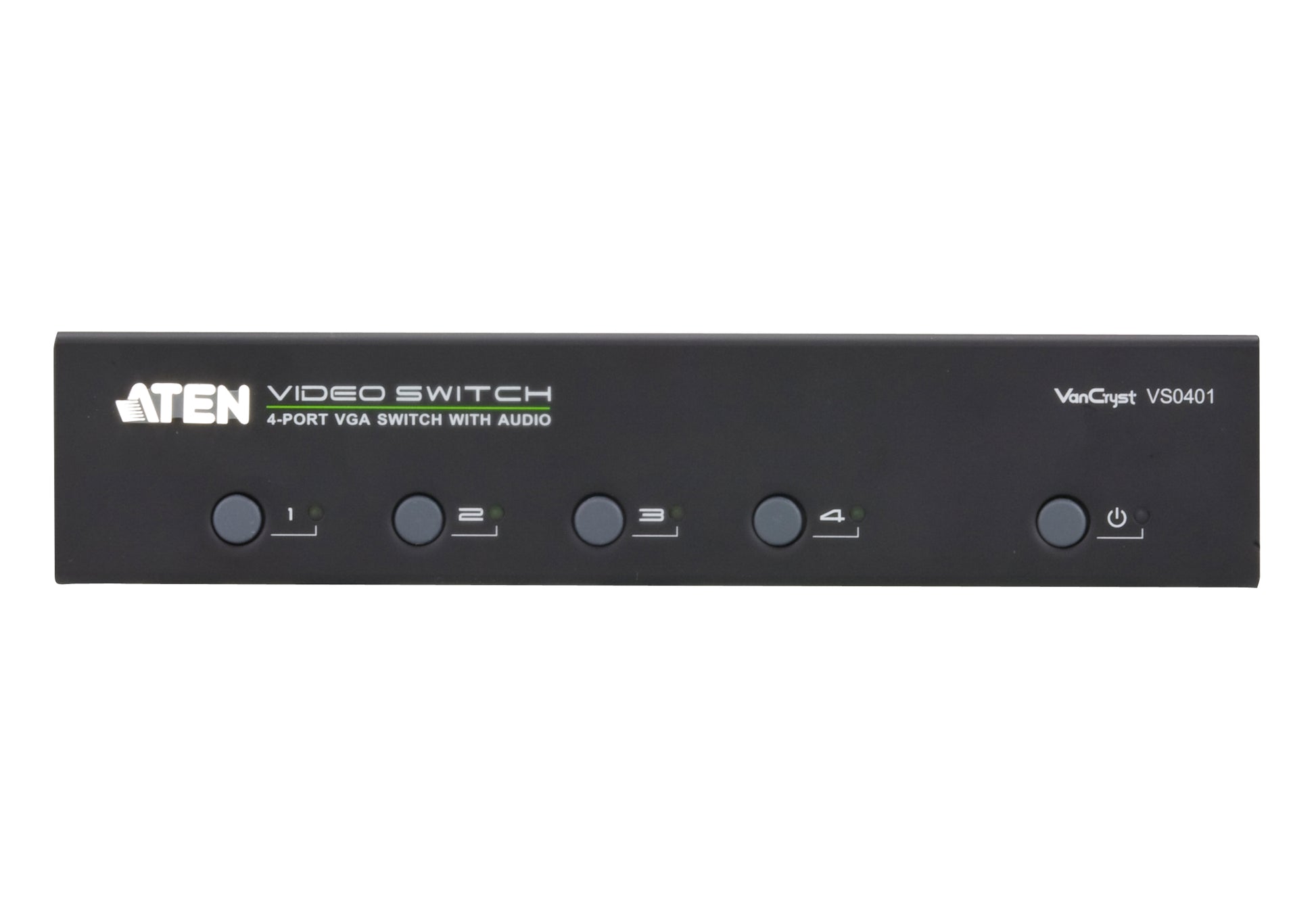 ATEN VS0401 – VGA-Video-Switch, 4× VGA Eingang / 1× VGA Ausgang, max. 1920 × 1440, 65 m, Stereo-Audio, RS-232, Schwarz
