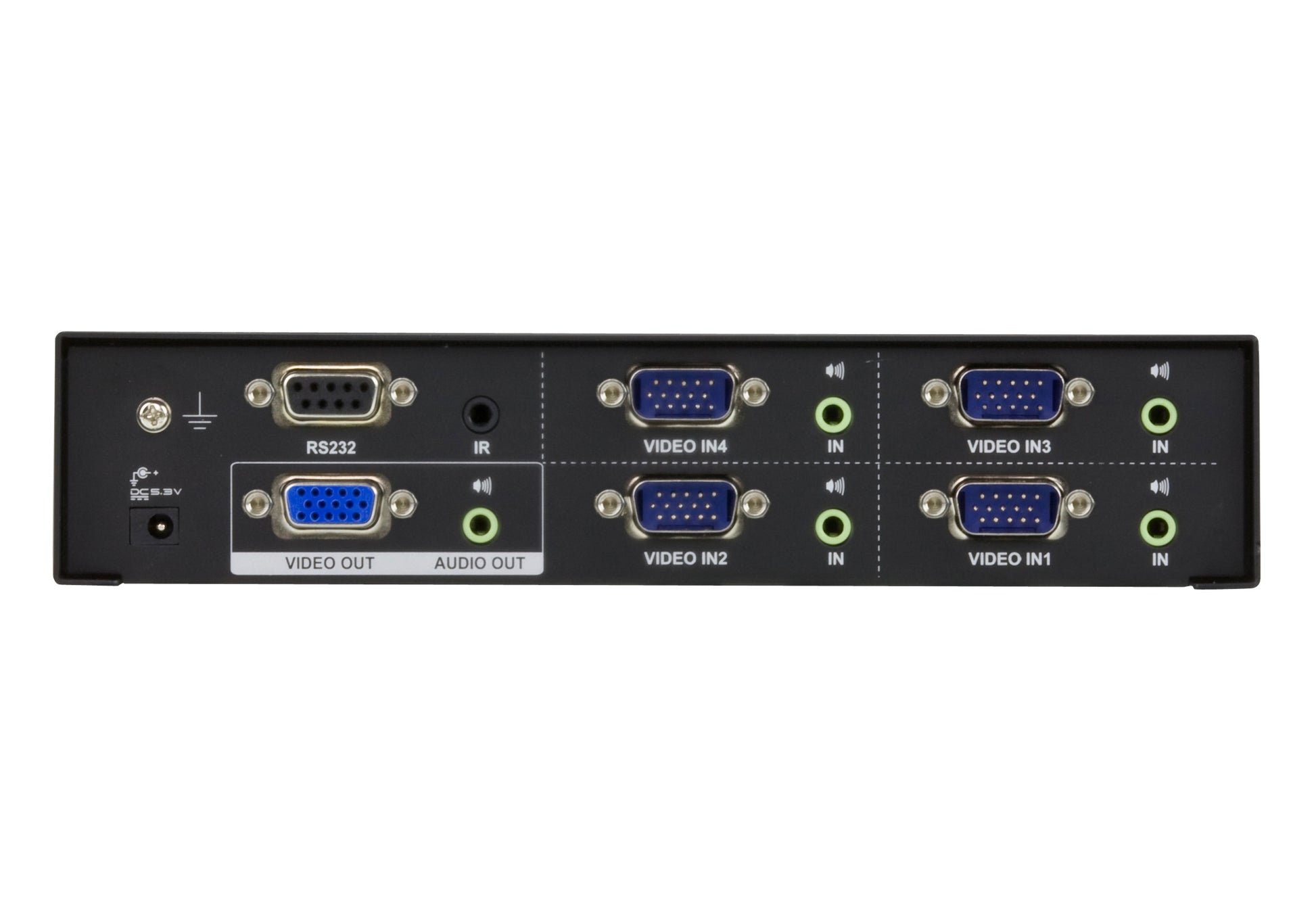 ATEN VS0401 – VGA-Video-Switch, 4× VGA Eingang / 1× VGA Ausgang, max. 1920 × 1440, 65 m, Stereo-Audio, RS-232, Schwarz