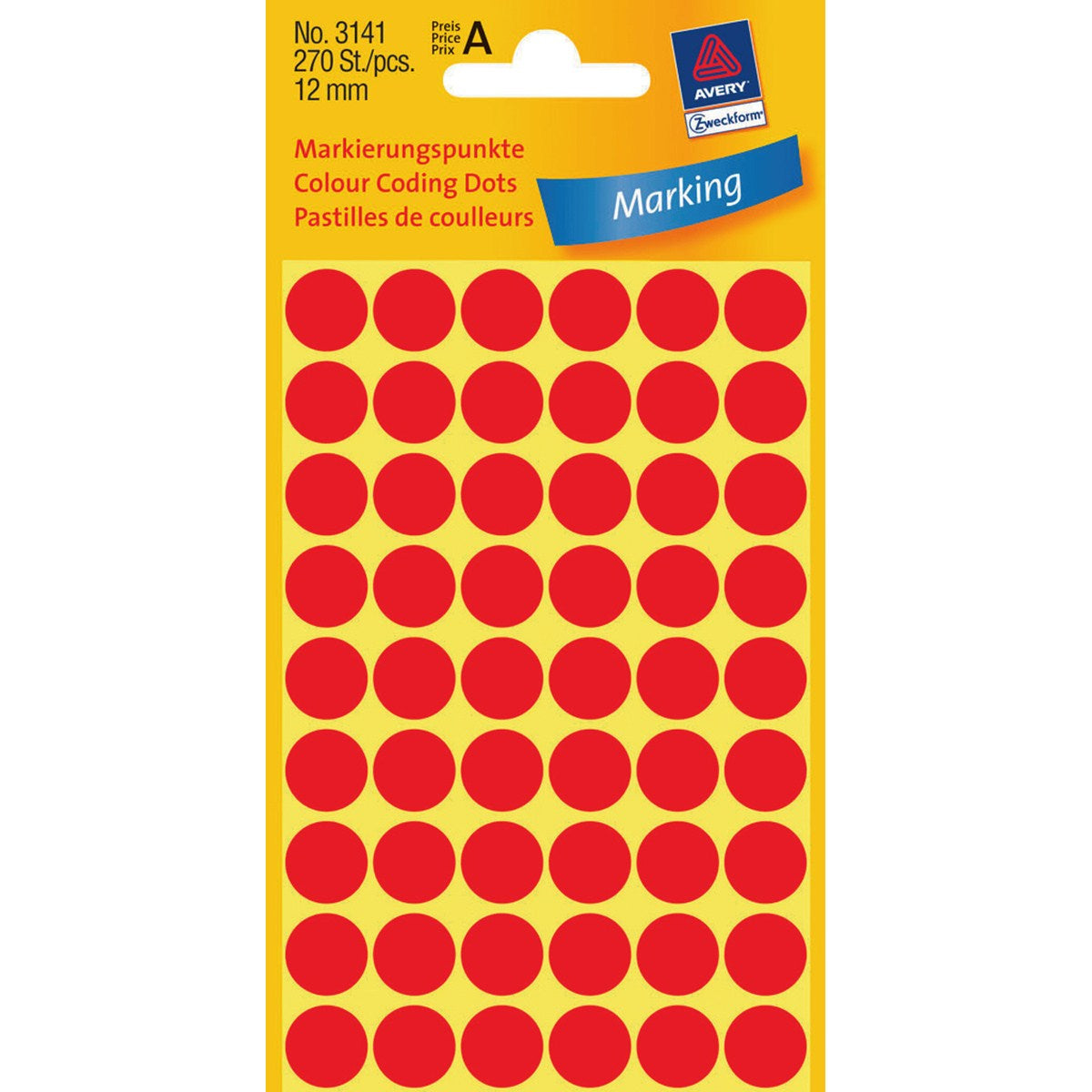 AVERY Zweckform Farbpunkte – Ø 12 mm, permanent, rot, 5 Blatt (270 Stk.)