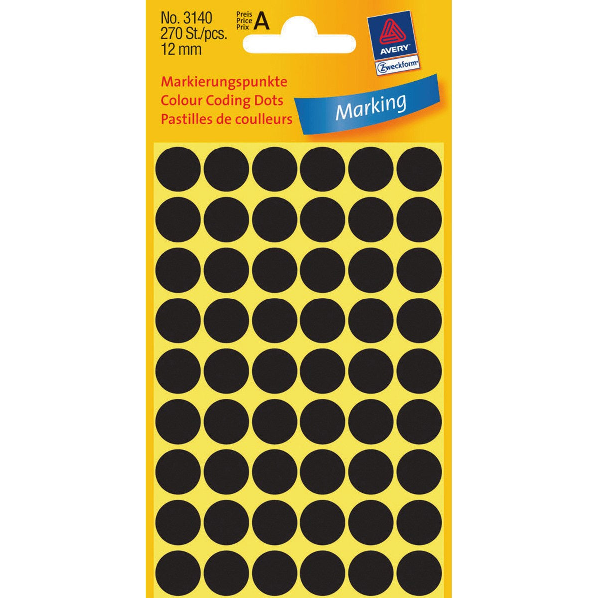 Avery Haftetiketten – rund Ø 12 mm, permanent, schwarz, 5 Blatt (270 Stk.)