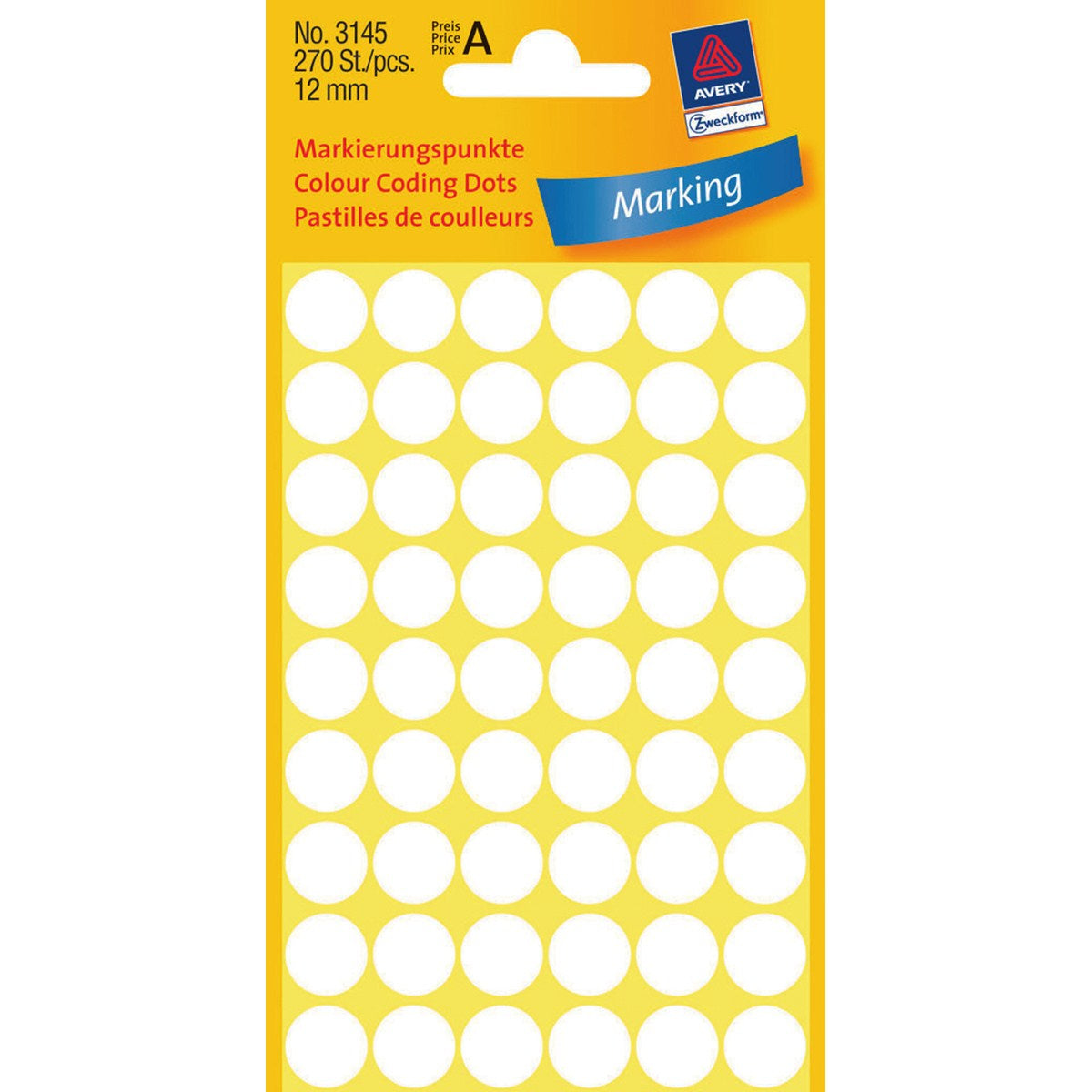 Avery Haftetiketten – Ø 12 mm, permanent, weiss, 5 Blatt (270 Stk.)