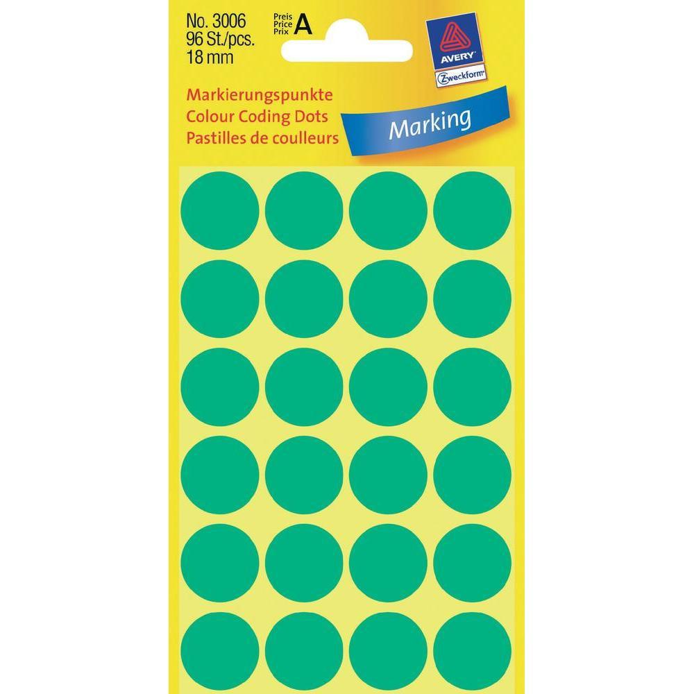 AVERY Zweckform Schuletiketten – Motiv Markierungspunkte – Ø 18 mm, grün, 96 Stk