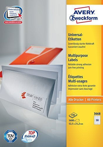 Avery Druckeretiketten, 53 mm × 21 mm, weiss, Papier, permanent, 5600 Stk.
