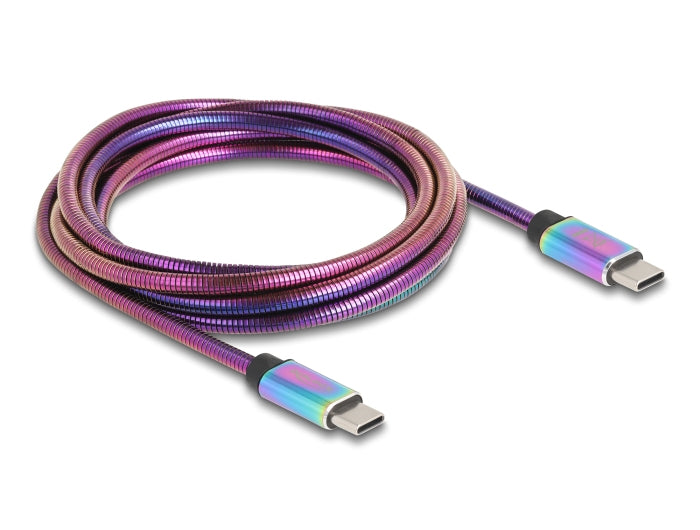 DeLOCK USB-C auf USB-C Kabel – USB 2.0 (480 Mbit/s) – 2 m – PD 60 W – Metallmantel – Mehrfarbig