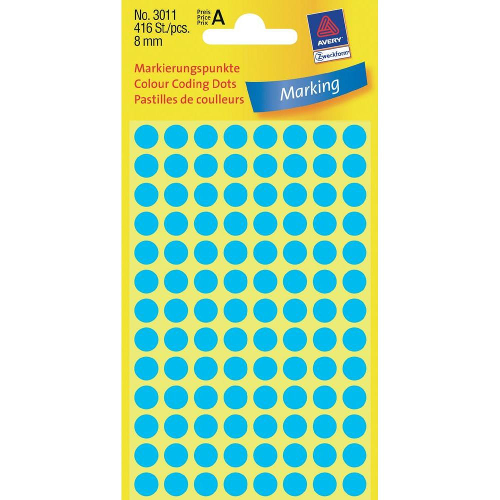 AVERY Zweckform Farbpunkte – Ø 8 mm, permanent, blau, 4 Blätter (416 Stk.)