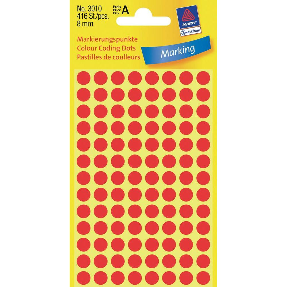 AVERY Zweckform Markierungspunkte – Ø 8 mm, permanent, rot, 4 Blatt (416 Stk.)