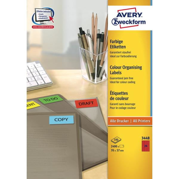 Avery Drucketiketten, 70 mm × 37 mm, rot, Papier, permanent, 2400 Stk