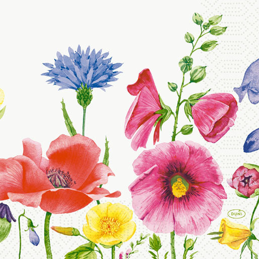 Duni Servietten Flowy Meadow – 33 × 33 cm, 3-lagig, Seidenpapier, mehrfarbig, 250 Stk.