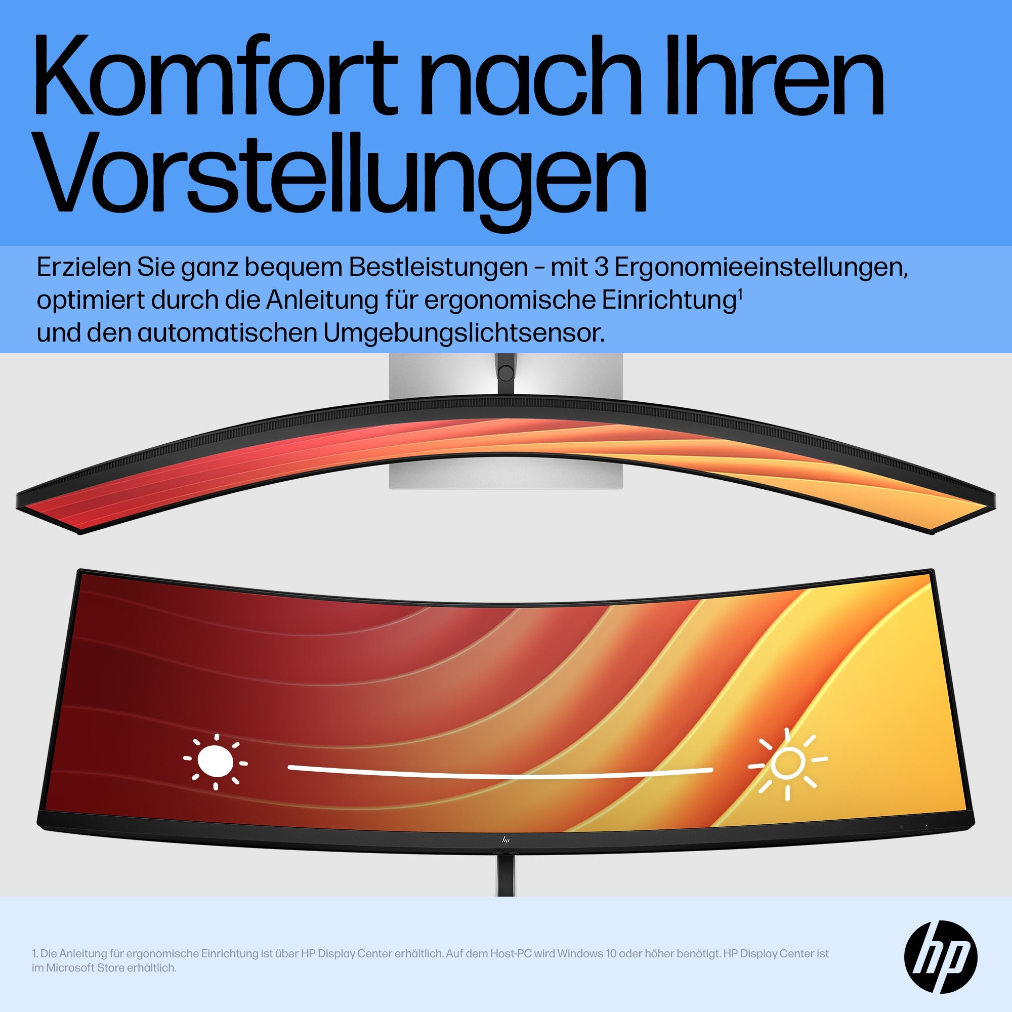 HP E45c G5 – Monitor, 44,5", VA, 165 Hz, 400 cd/m², USB-C, Gebogen, VESA 100 × 100, Schwarz