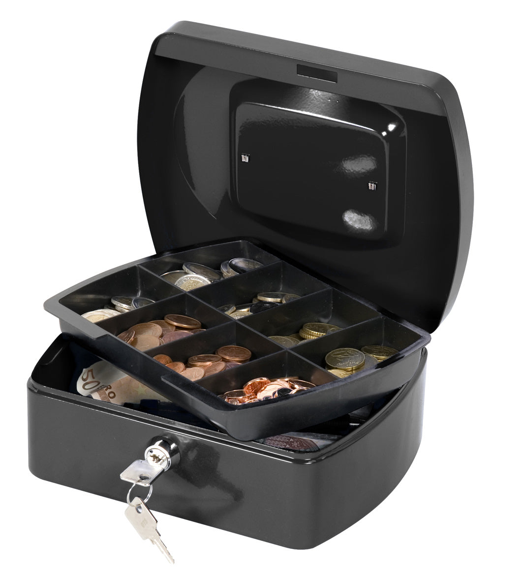 Q-Connect – Geldkassette – mit Schlüssel – 20,7 × 15,7 × 8,8 cm – Schwarz – Stahl