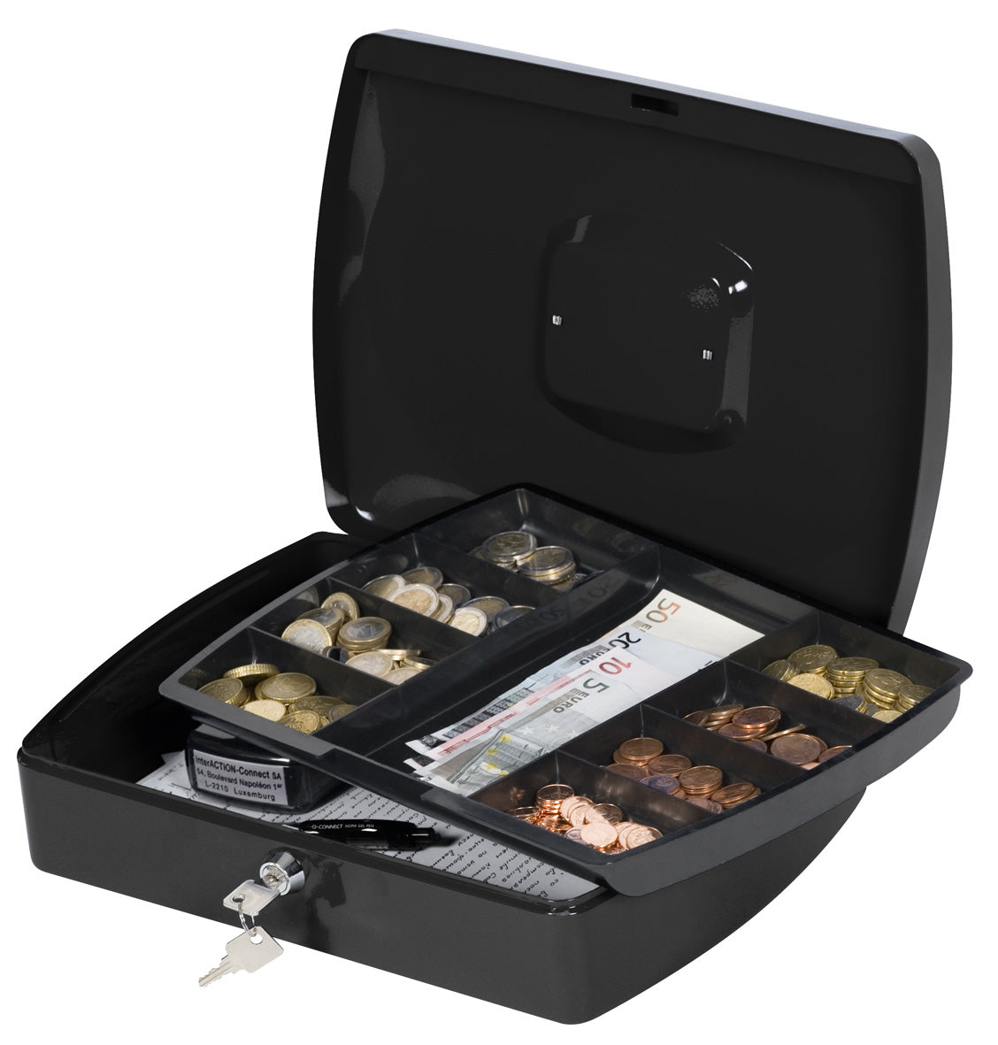 Q-Connect – Geldkassette – mit Schlüssel – 30 × 21,7 × 10 cm – Schwarz – Stahl