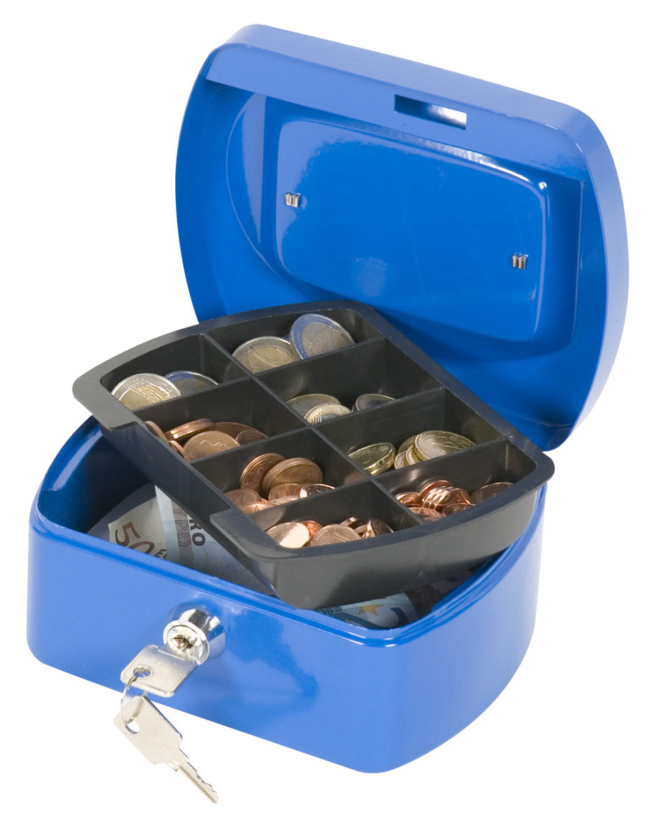 Q-Connect – Geldkassette – mit Schlüssel – 15,3 × 12 × 7 cm – Blau – Stahl