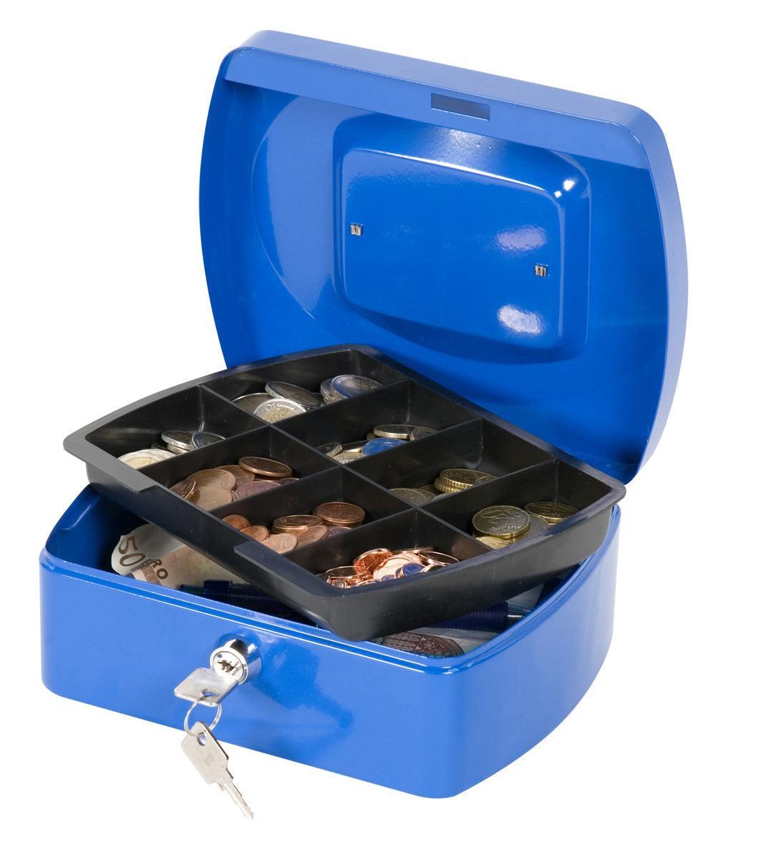 Q-Connect – Geldkassette – mit Schlüssel – 20,7 × 15,7 × 7,7 cm – Blau – Stahl