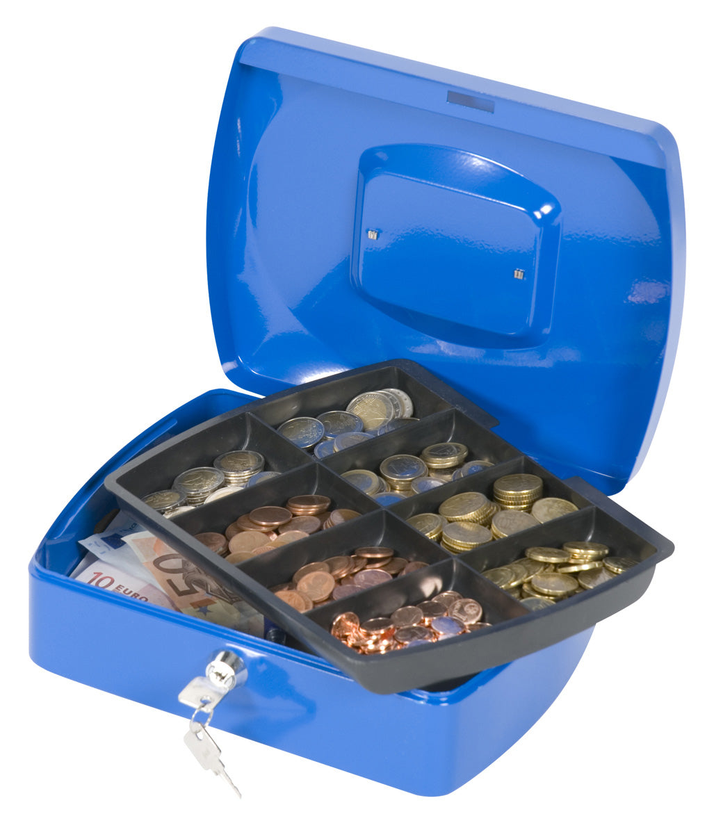 Q-Connect – Geldkassette – mit Schlüssel – 26,2 × 19,2 × 8,2 cm – Blau – Stahl