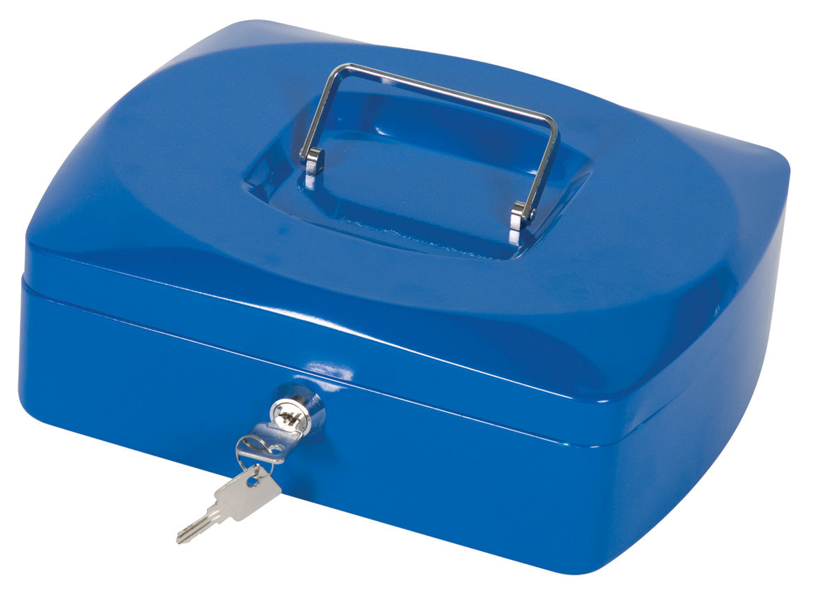 Q-Connect – Geldkassette – mit Schlüssel – 26,2 × 19,2 × 8,2 cm – Blau – Stahl