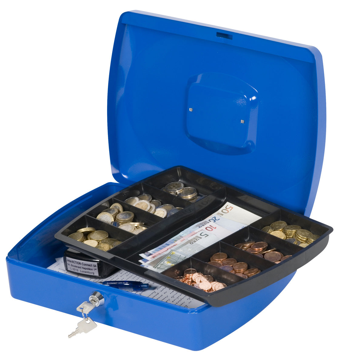 Q-Connect – Geldkassette – mit Schlüssel – 30 × 21,7 × 10 cm – Blau – Stahl