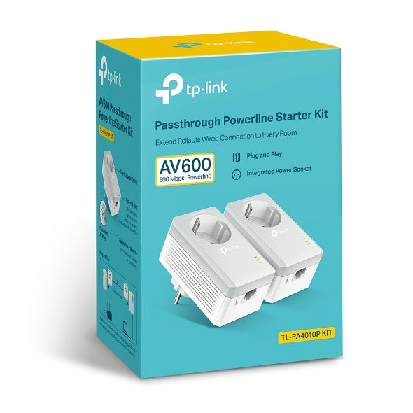 TP-Link TL-PA4010P Kit V5 – Powerline-Adapter-Set – 600 Mbit/s, 1× RJ-45, Durchgangssteckdose, 2er-Set