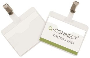 Q-CONNECT Namensschild – 90 × 60 mm, transparent, Kunststoff, Clip – 25 Stk