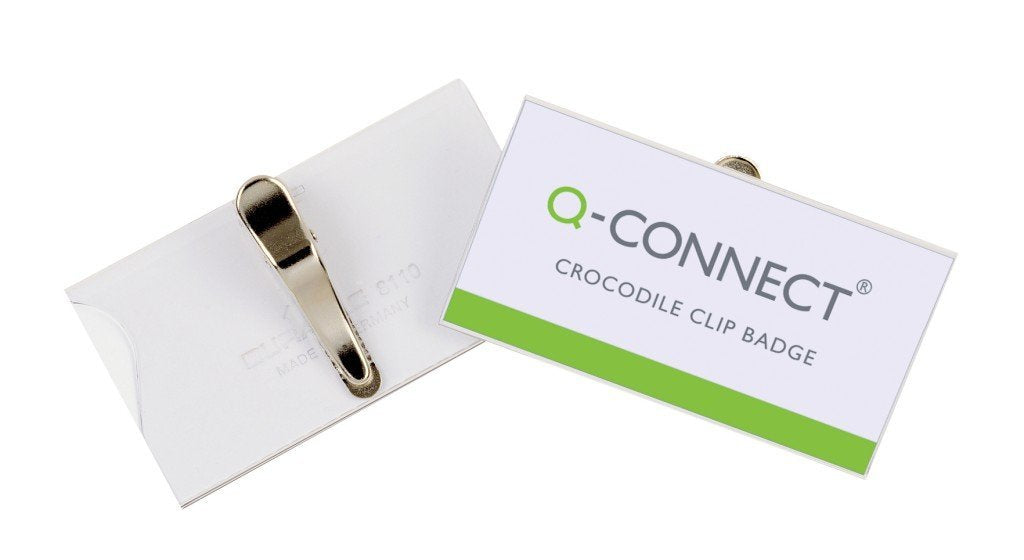 Q-CONNECT Namensschild – 75 × 40 mm, transparent, Kunststoff, Krokoklemme – 25 Stk