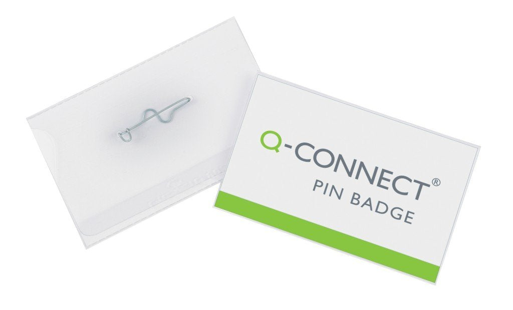 Q-CONNECT Namensschild – 75 × 40 mm, transparent, Kunststoff, mit Nadel – 100 Stk