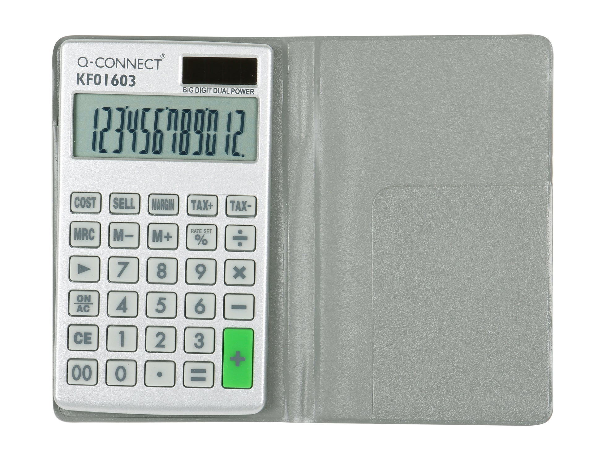 Q-CONNECT Taschenrechner KF01603 – 12-stellig, LCD, Prozent, Solar, grau
