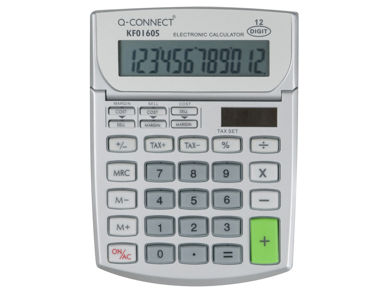 Q-CONNECT Tischrechner KF01605 – 12-stellig, LCD, Steuer/Margen, Solar