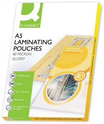 Q-CONNECT Laminierfolien A5, glänzend – 80 µm, 154 × 216 mm, 100 Stk.