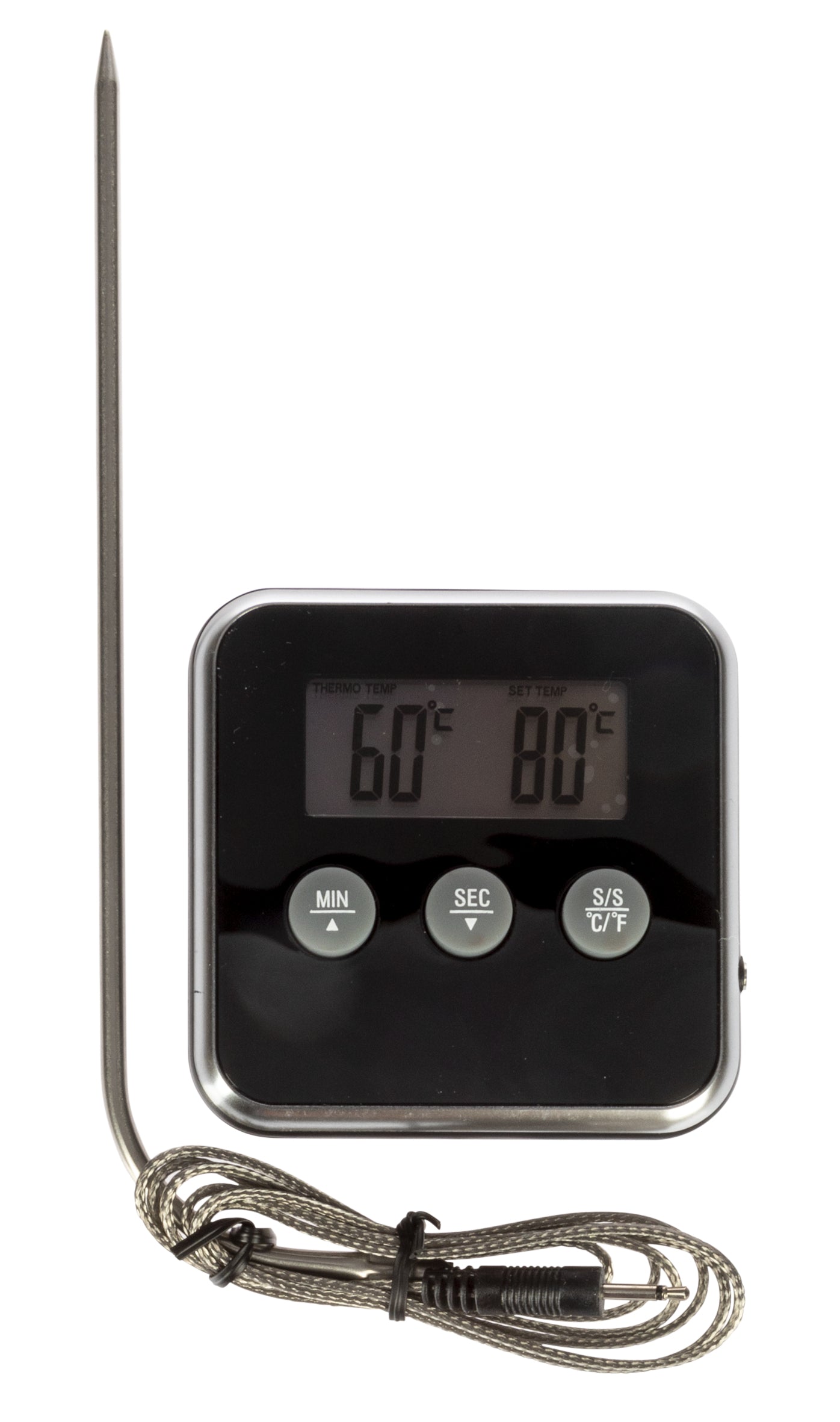 Nordic Quality Digitales Steakthermometer mit Timer, 0–250 °C, LCD, Schwarz