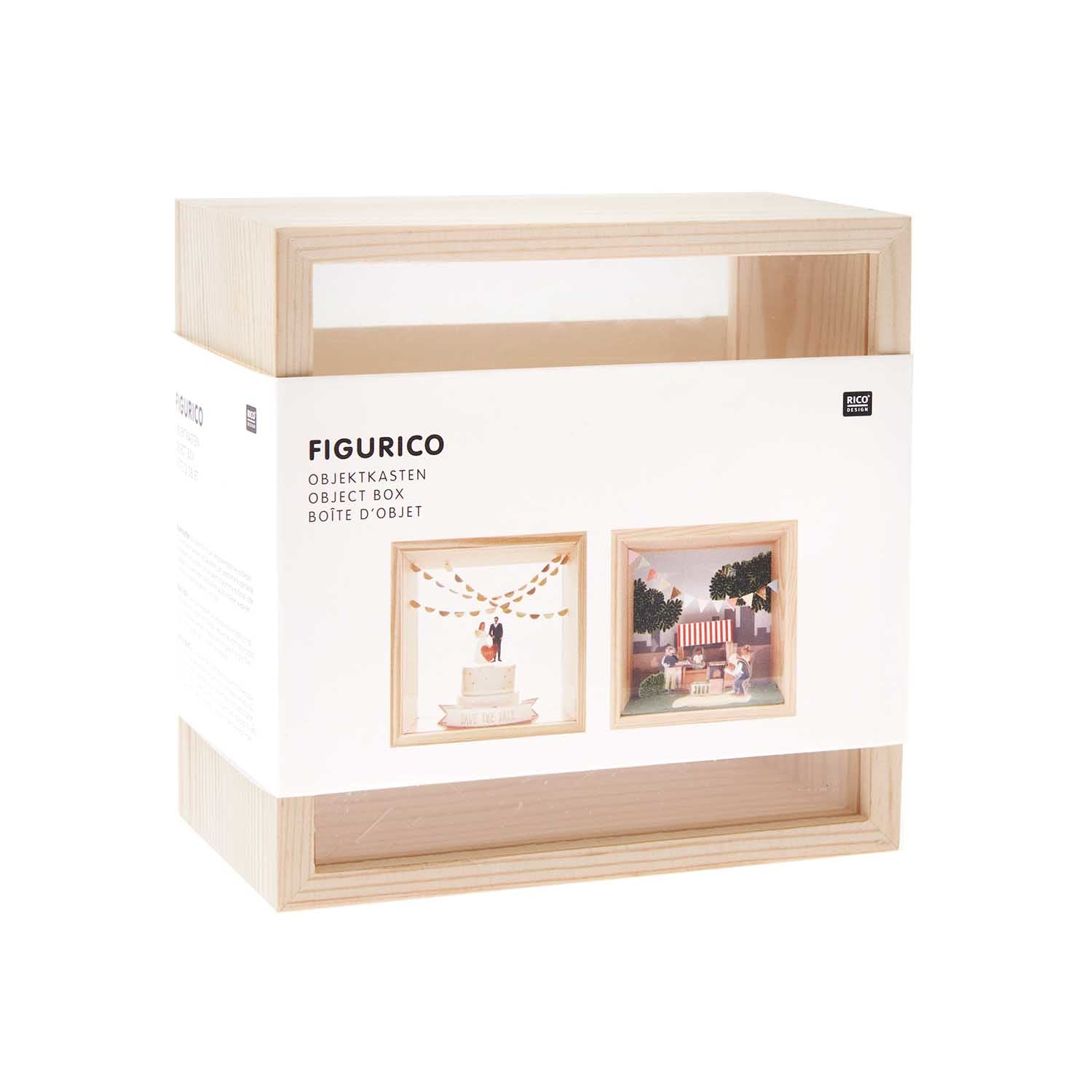 Rico Design Objektkasten – 2er-Set – 130 × 80 × 130 mm – Kiefer/Acryl, transparent