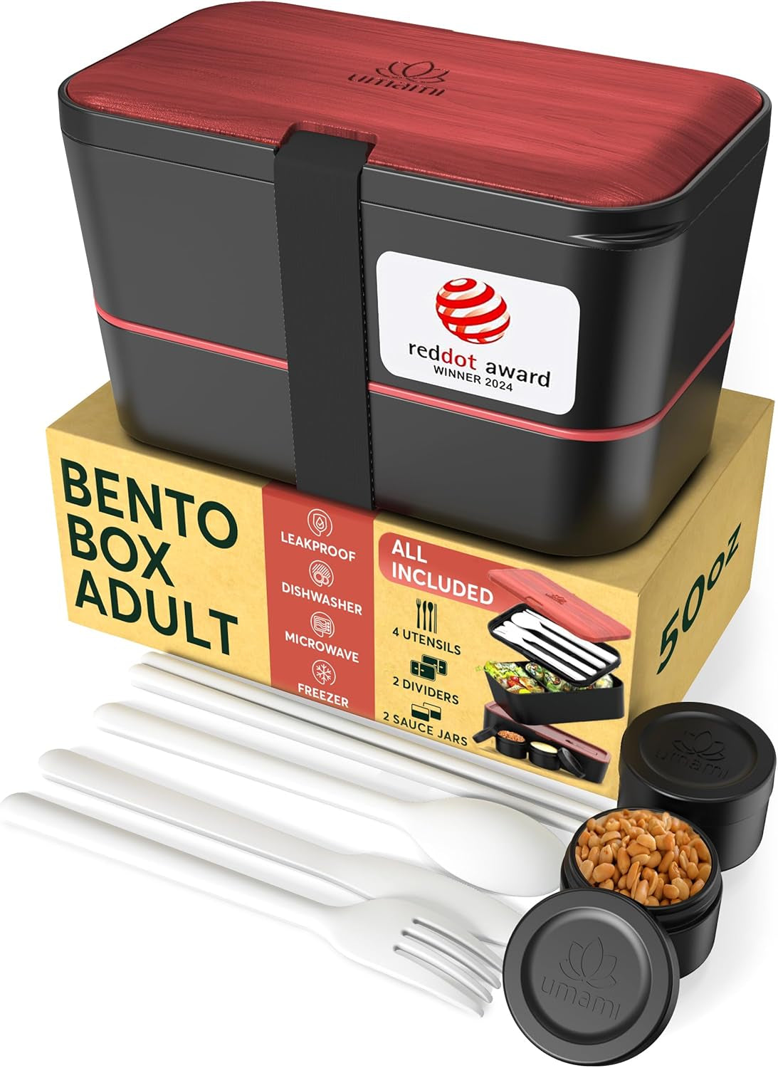 Umami Nestable – Lunchbox 1,5 l, 11 × 18,2 × 7 cm, Polypropylen (PP), schwarz/rosenholz, leckdicht