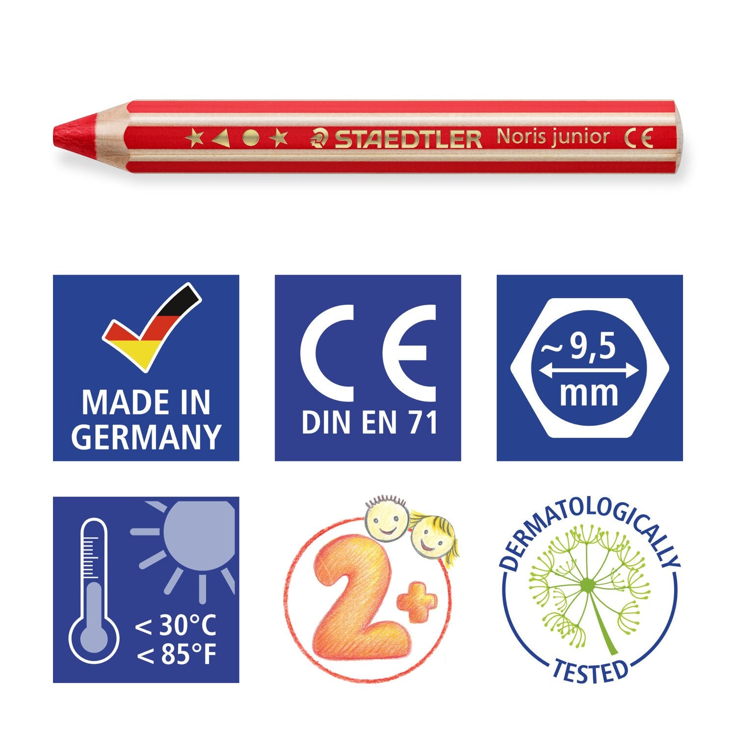 Staedtler Noris junior Buntstifte – 3-in-1, sechskantig, Minendurchmesser 10 mm, 36 Stifte, im Eimer, mit 3 Spitzern