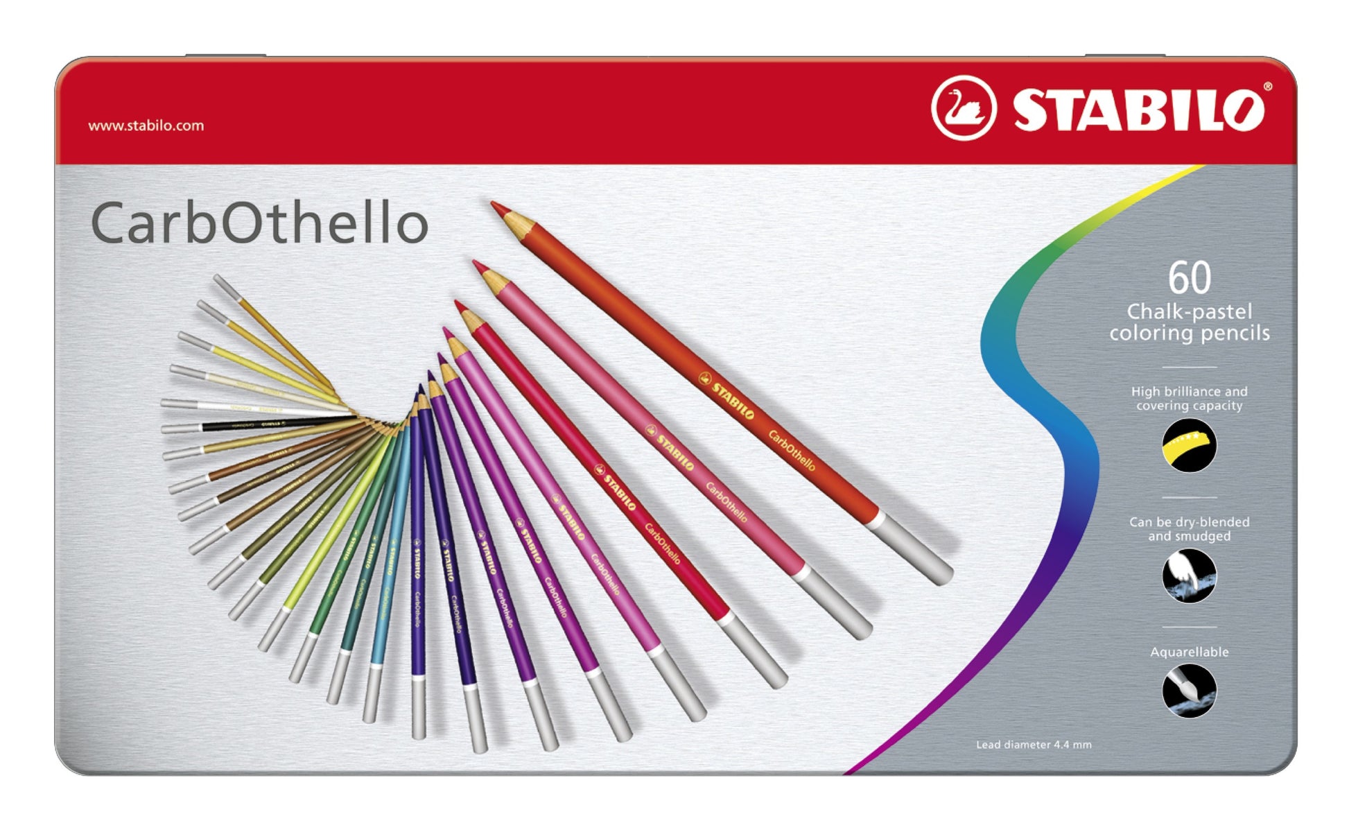 STABILO Pastellbuntstift CarbOthello ARTY+ mehrfarbig 60er-Metalletui – inkl. Radierer & Spitzer, Ø 4,4 mm