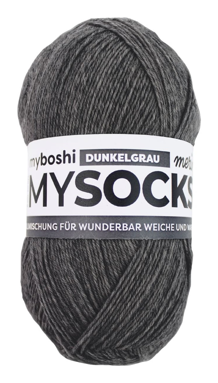 myBoshi mysocks Merino Melange Garn Dunkelgrau – 100 g, 420 m, Nadel 3 mm, 75% Schurwolle/25% Polyamid