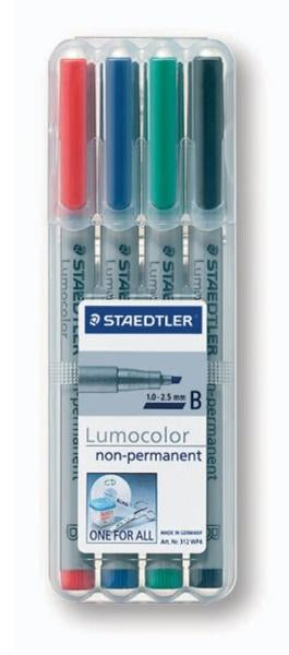 Staedtler Non-Permanent-Marker Lumocolor – breite Keilspitze 1-2,5 mm – sortiert – 4er-Set – nachfüllbar