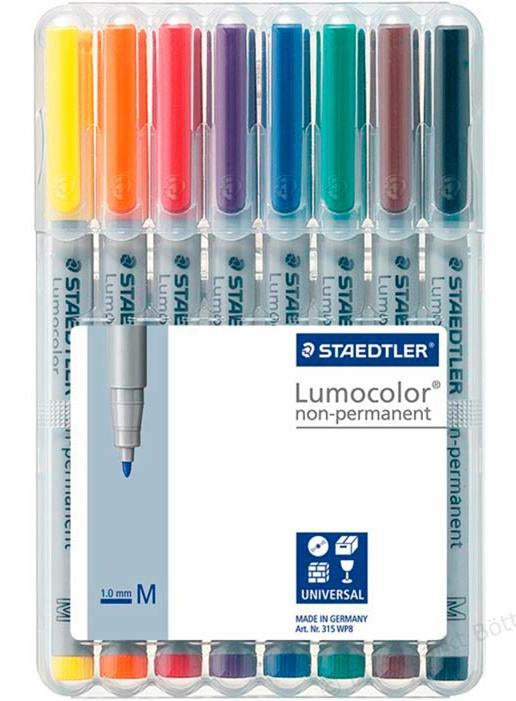 Staedtler Non-Permanent-Marker Lumocolor – mittel 0,8-1 mm – sortiert – 8er-Set – nachfüllbar