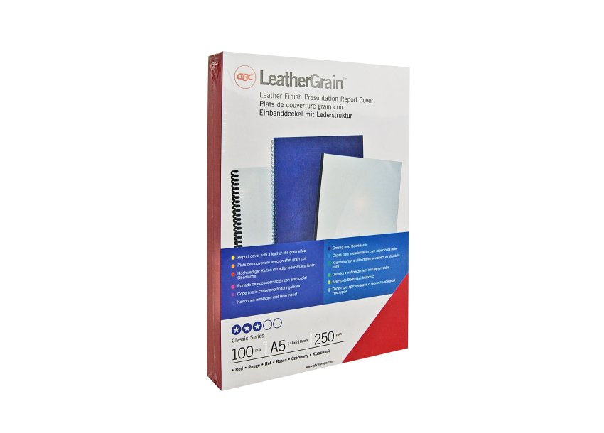 GBC LeatherGrain Umschlagdeckel – A4 – 250 g/m², Lederstruktur, matt, Karton, rot – 25 Stk.