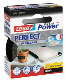 TESA Klebeband extra Power Perfect – permanent, strukturiert, 19 mm × 2,75 m, schwarz