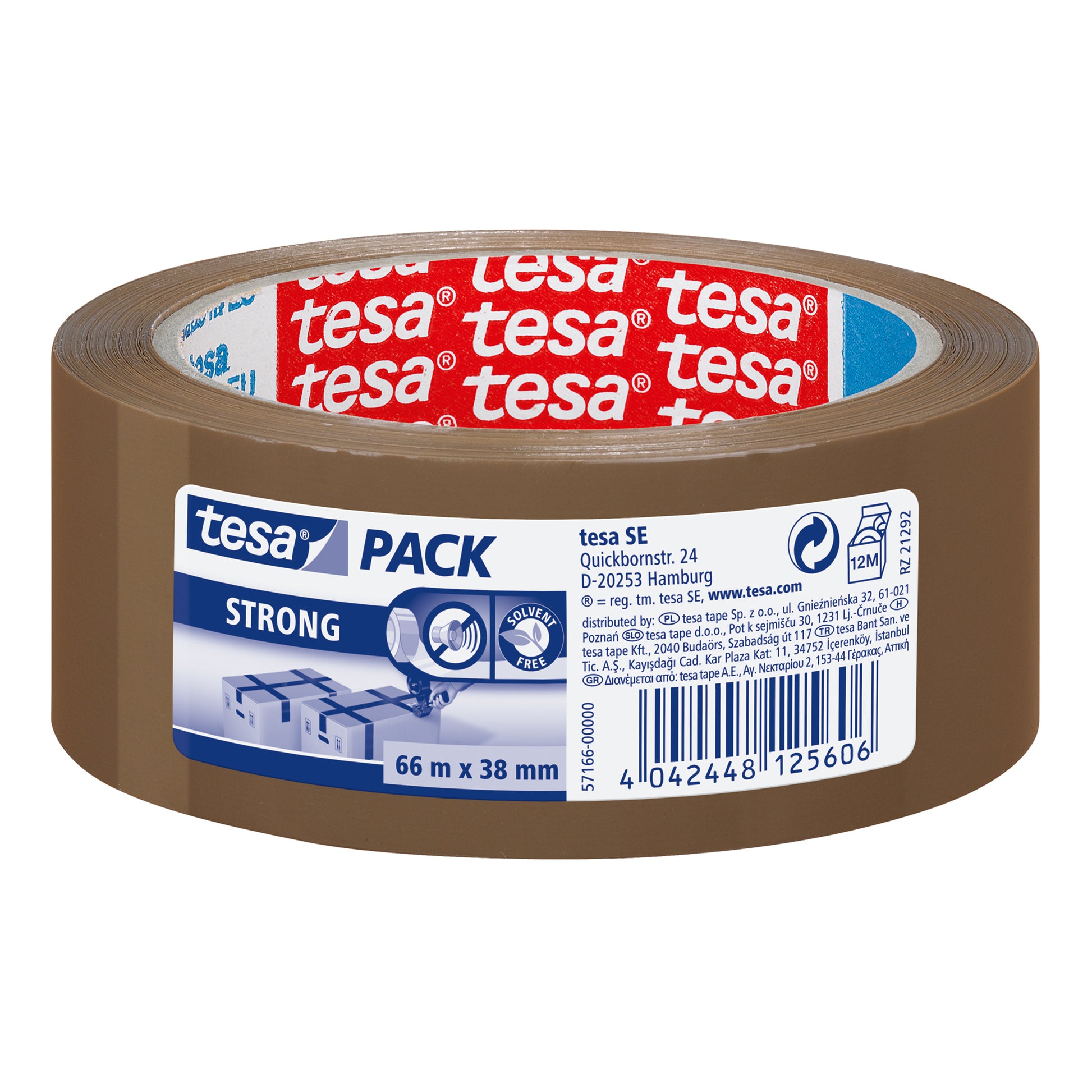 TESA Verpackungsklebeband, PP, braun, stark – 38 mm × 66 m – 1 Rolle