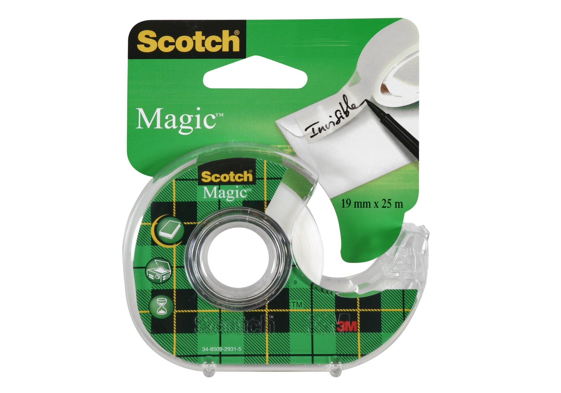 Scotch Handabroller – für Klebeband bis 19 mm × 25 m, Kern 1", inkl. 1 Rolle Magic 19 mm × 25 m, grün/weiss