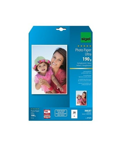 Sigel Fotopapier – hochglänzend, A4, 190 g/m², 20 Blatt – für Tintenstrahldrucker