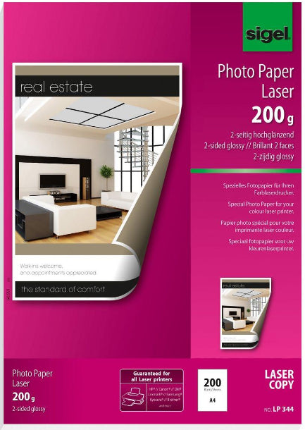 Sigel Fotopapier – hochglänzend, A4, 200 g/m², 200 Blatt, beidseitig – für Laserdrucker und Kopierer