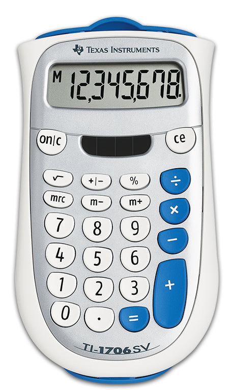 Texas Instruments Tischrechner TI-1706SV – 8-stellig – Solar/Batterie – Blau/Silber/Weiss