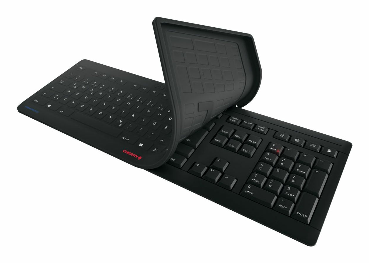 CHERRY Stream Protect – Tastatur – Schere – 2,4 GHz (Nano-Empfänger, USB-A) – QWERTY (UK-INT) – Schwarz