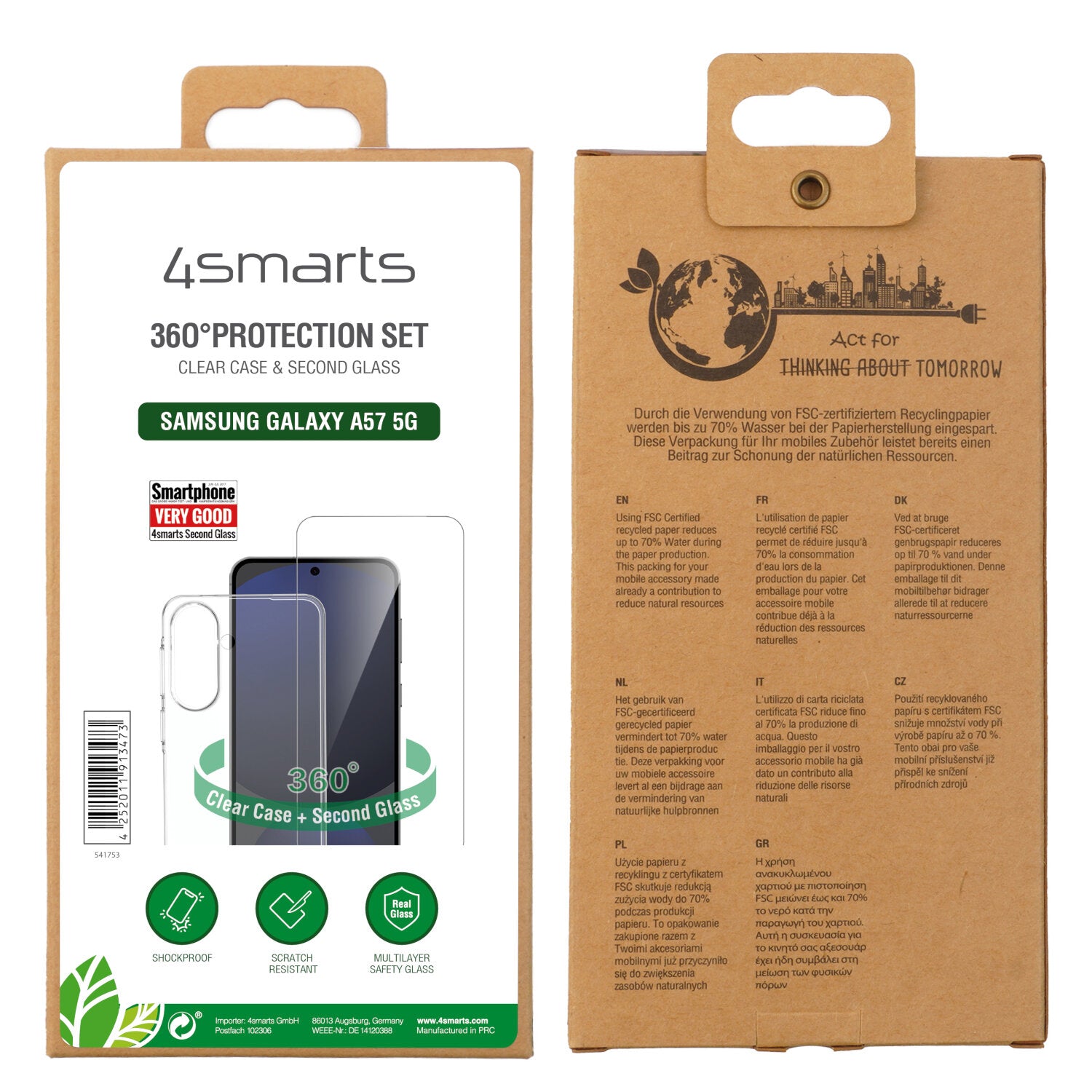 4smarts Backcover – für Samsung Galaxy A57 5G, PC+Gehärtetes Glas, Transparent, Displayschutz