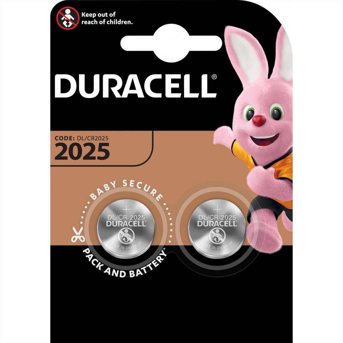 Duracell Knopfzellen CR2025, Lithium, 3 V – 2 Stk.