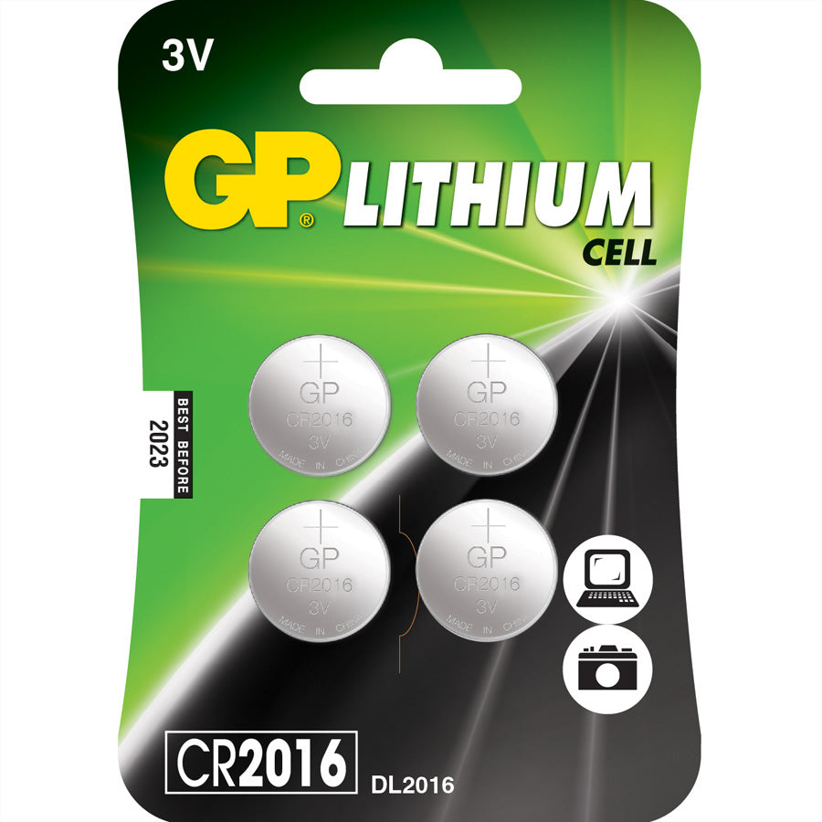 GP Batteries Knopfzellen CR2016, Lithium, 3 V – 4 Stk.