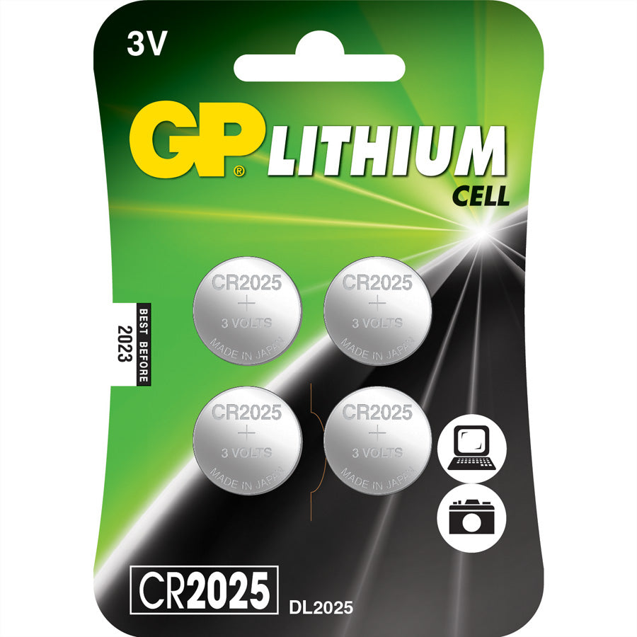 GP Batteries Knopfzellen CR2025, Lithium, 3 V – 4 Stk.