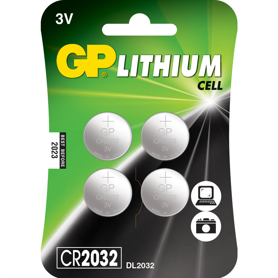 GP Batteries Knopfzellen CR2032, Lithium, 3 V – 4 Stk.