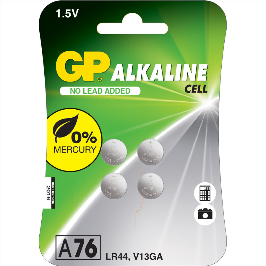 GP Batteries Knopfzellen LR44, Alkaline, 1,5 V – 4 Stk.